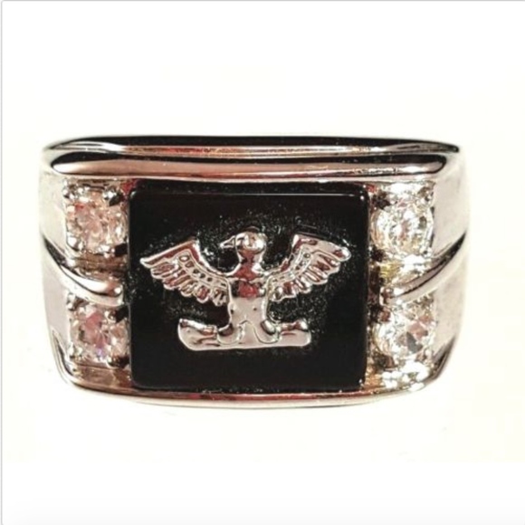 American Bald Eagle Ring  Silver  Black Size 12 13 Cubic Zirconia biker - Picture 9 of 12